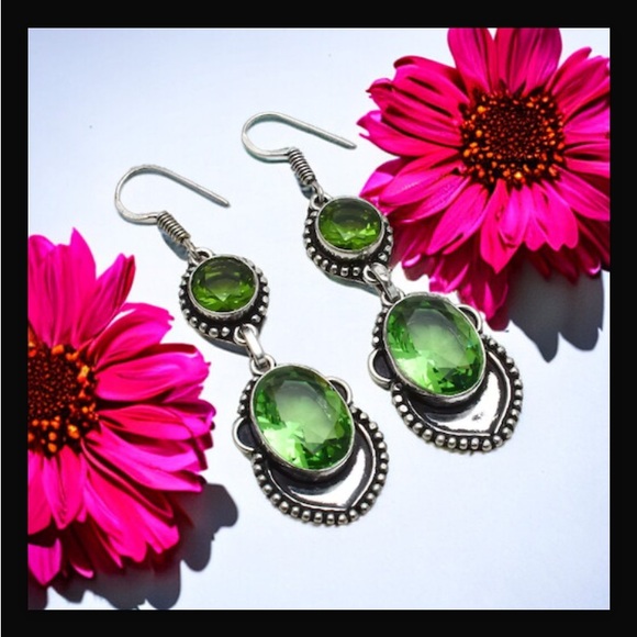 Peridot Handcrafted Drop Dangle Hook Style Earrings 2.4" Long Made In India New - Picture 9 of 16